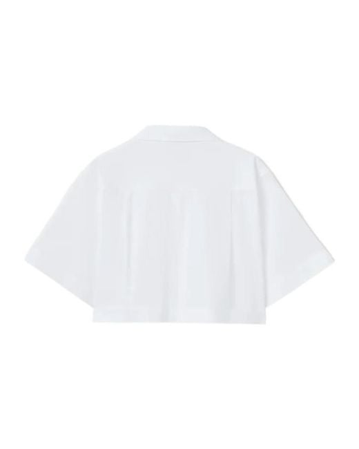 LaDoubleJ White Embroidered-Pocket Cropped Shirt