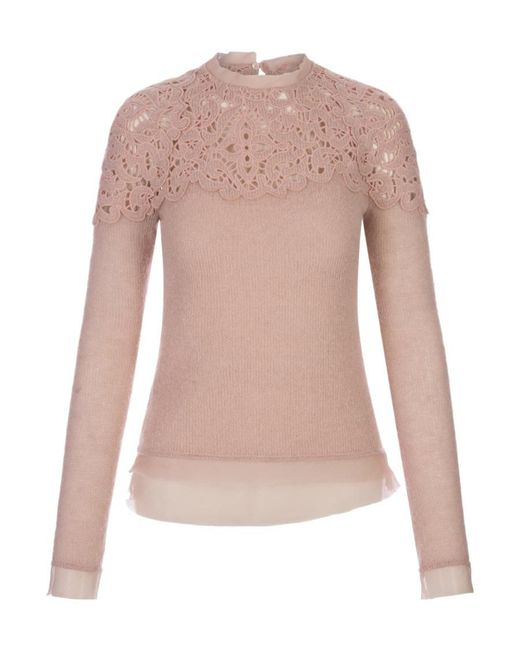 Ermanno Scervino Pink Guipure-Lace Long-Sleeve Jumper