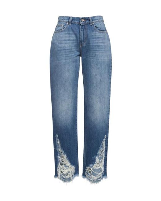 Stella McCartney Blue Low Rise Distressed Cotton Denim Jeans