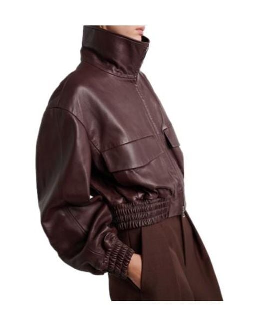 Nour Hammour Brown Leather Blouson Jacket