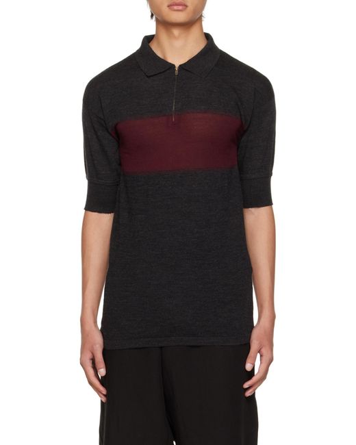 Maison Margiela Black Two-Toned Knitted Polo Shirt for men