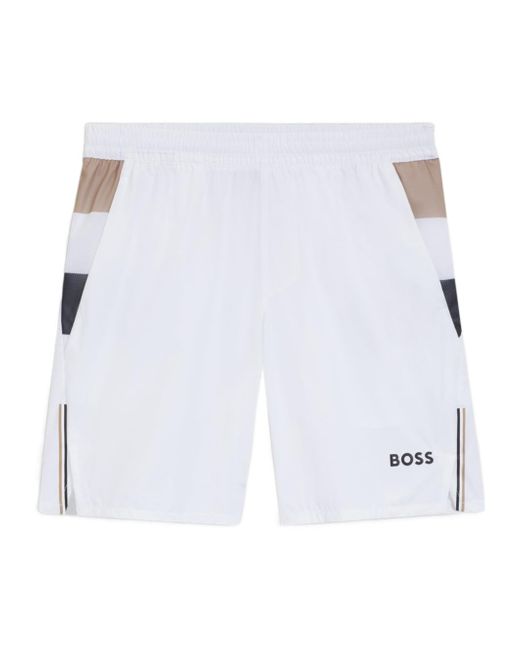 Boss White Signature Striped Shorts for men