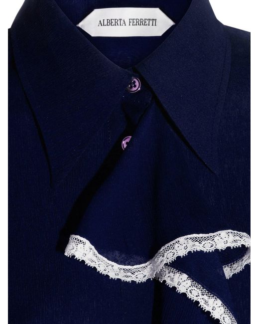Alberta Ferretti Blue Ruffled Lace Shirt