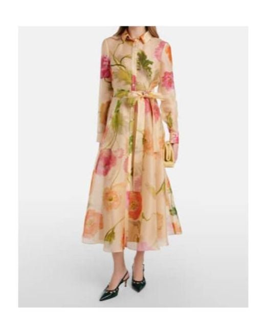 Carolina Herrera Multicolor Belted Floral Silk Shirt Dress