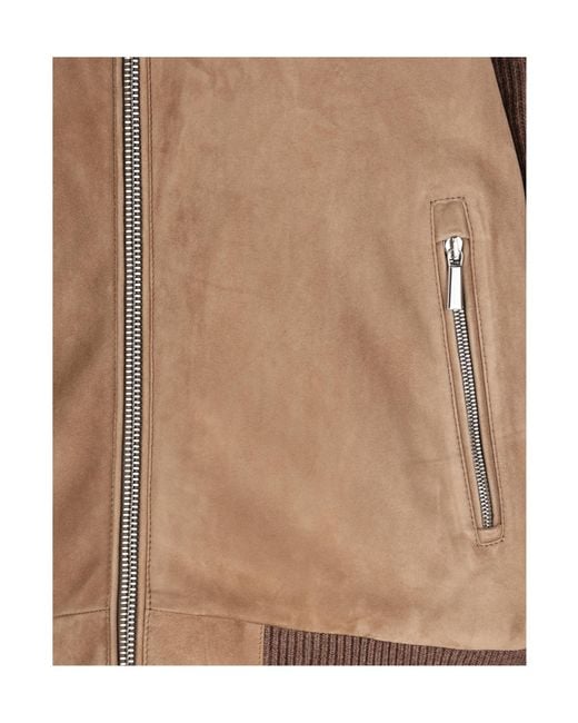 Moorer Brown Shearling Collar Zip-Up Jacket for men