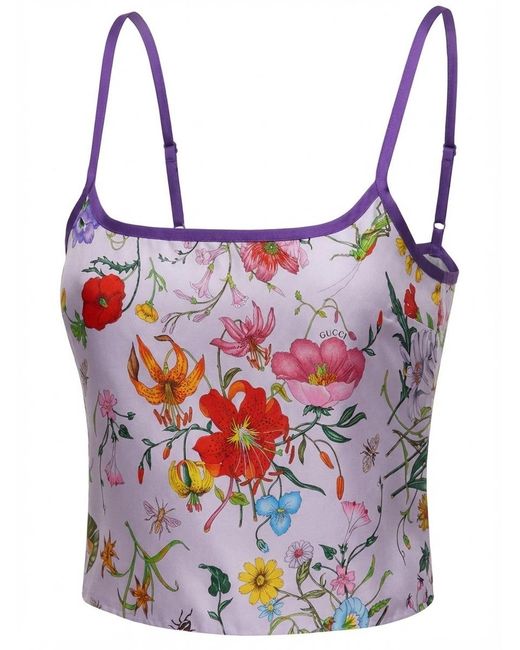 Gucci Blue Floral Print Cropped Singlet