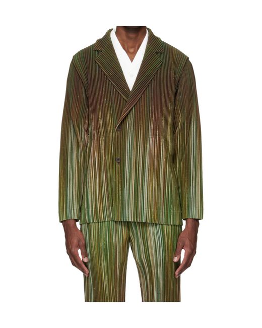 Homme Plissé Issey Miyake Green Pleated Blazer for men
