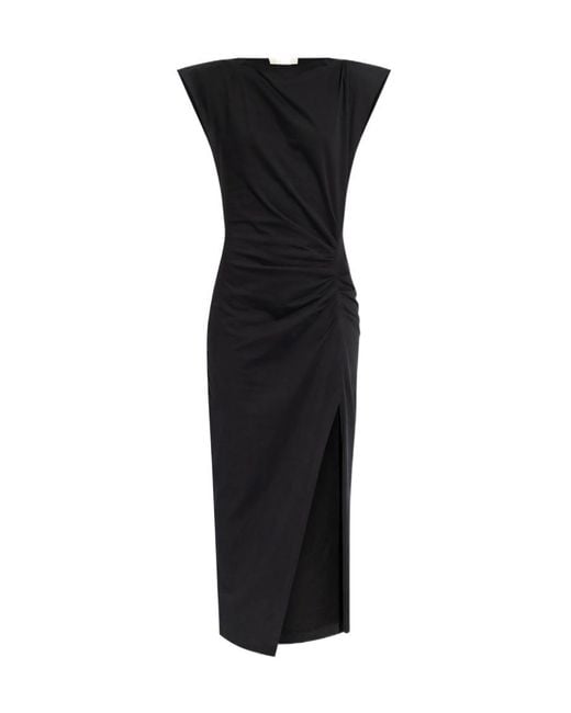 Isabel Marant Black Nadela Ruched Detailed Midi Dress