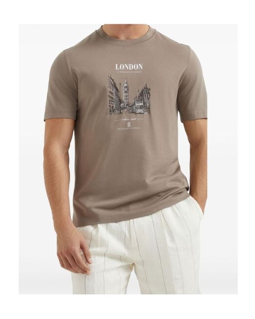 Brunello Cucinelli Gray London Short Sleeved T-Shirt for men