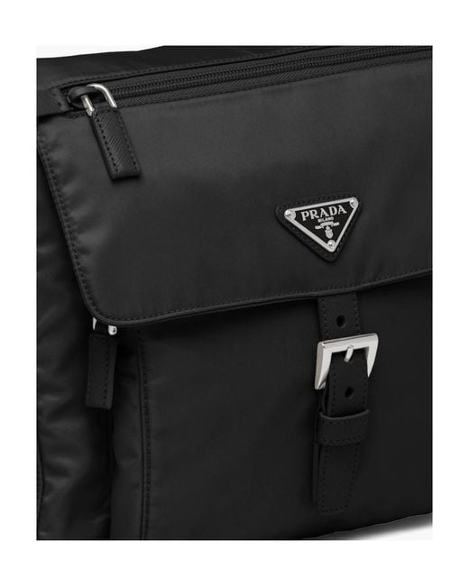 Prada Black Logo Plaque Zipped Shoulder Bag