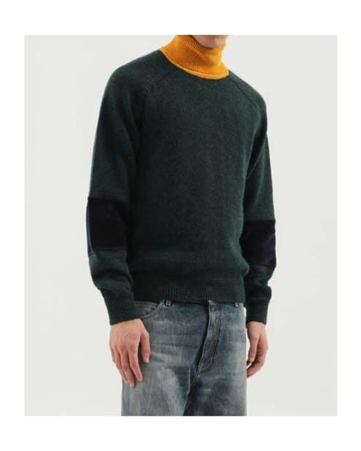 1989 STUDIO Green Contrast Panel Knitted Sweater for men