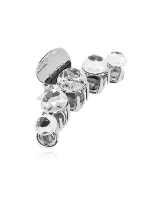 Jimmy Choo White Logo Debossed Embellished Hair Clip
