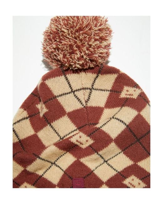 Acne Brown Argyle Knit Beanie Hat