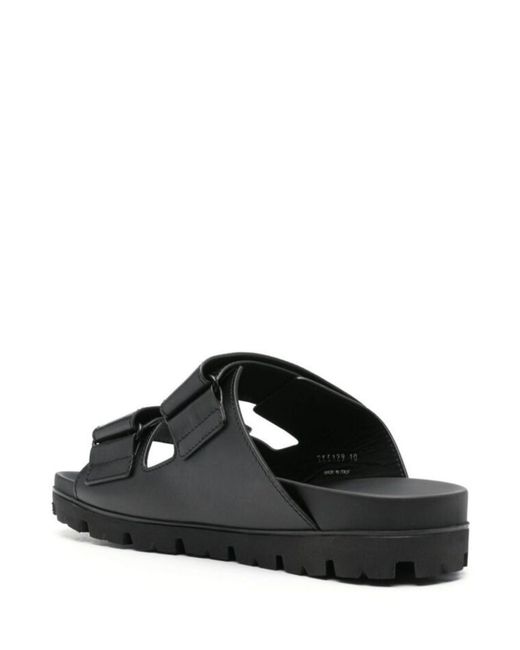Prada Black Enamel-Triangle Slip-On Sandals for men