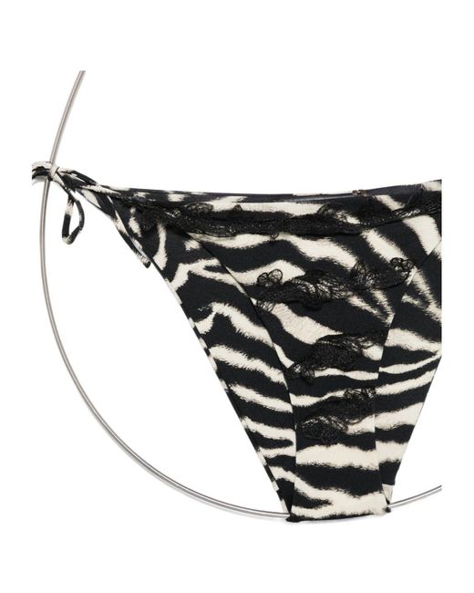 Ermanno Scervino White Zebra Printed Lace Trim Bikini