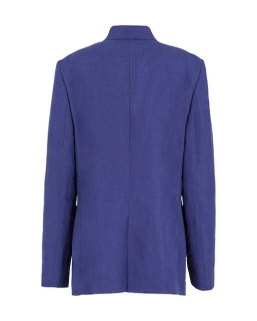 Giorgio Armani Blue Double-Breasted Linen Suit Jacket