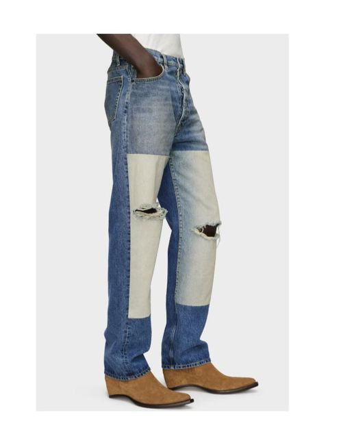Maison Margiela Blue Patched Panel Straight Jeans for men