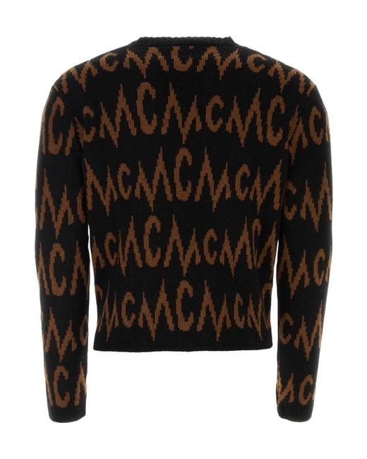 MCM Black Monogrammed Intarsia Button-Up Cardigan for men