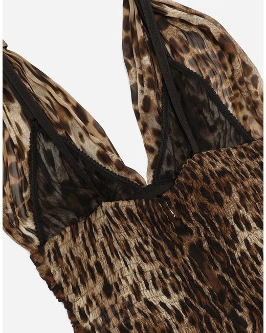 Dolce & Gabbana Natural Long Leopard-Printed Chiffon Dress