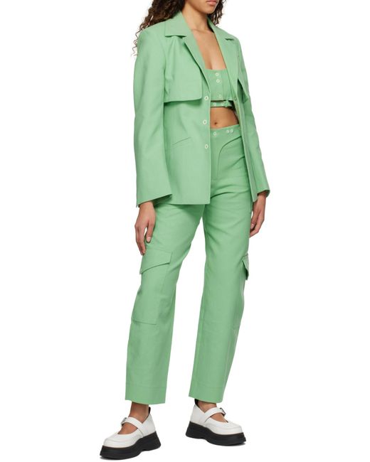 Ganni Green Sleeveless Suiting Cropped Top