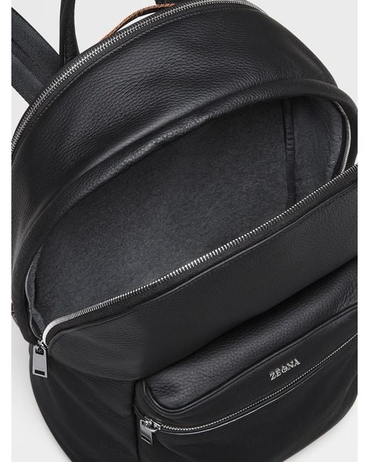 Zegna Black Logo-Plaque Leather Backpack for men