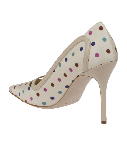 Manolo Blahnik White Labama Polka-Dot Silk Pumps