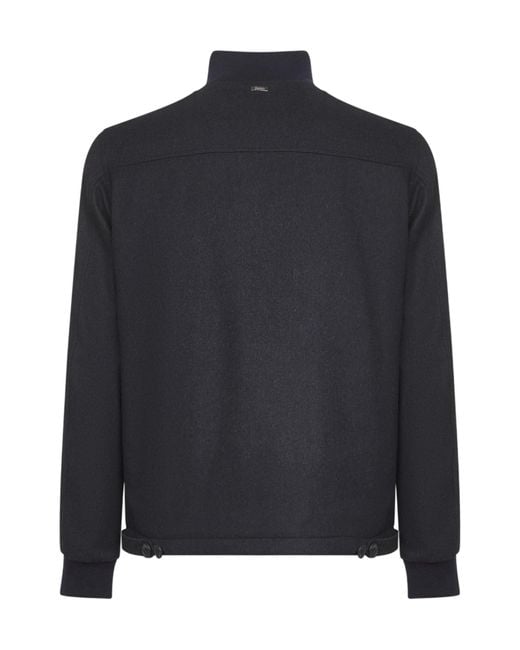 Herno Blue High Neck Buttoned Coat for men