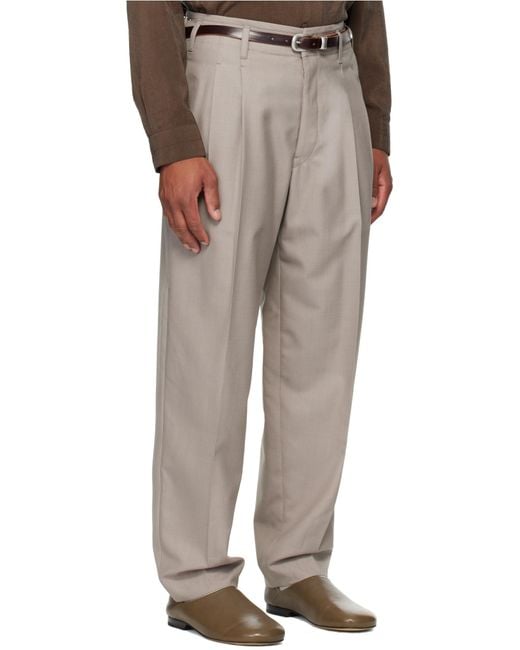 Lemaire Gray Pleated-Front Side-Adjustable Trousers for men