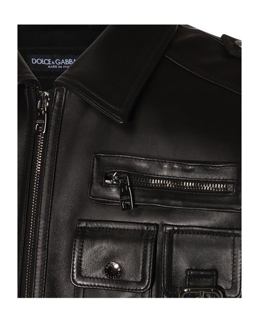 Dolce & Gabbana Black Logo Plaque Biker Leather Gilet for men