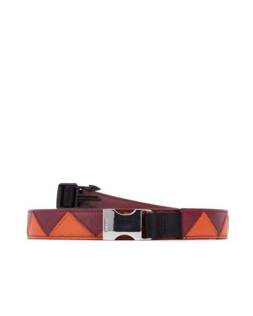 Prada Red Colour-Block Saffiano Belt for men