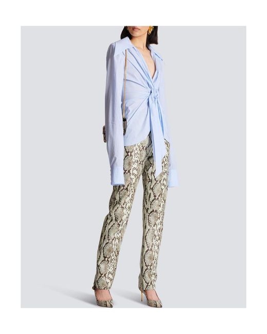 Balmain Blue Poplin Knotted Shirt