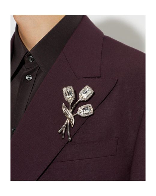 Dolce & Gabbana White Sartoria Floral Embellished Brooch for men