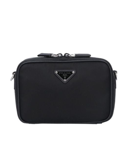 Prada Black Logo Plaque Brique Zipped Messenger Bag for men