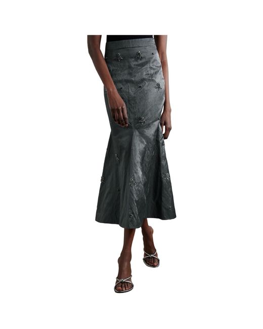 Huishan Zhang Gray Crystal-Embellished Maxi Skirt