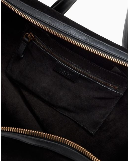 Giorgio Armani Black Suede Travel Duffel Bag With Leather Handles And Zipper for men