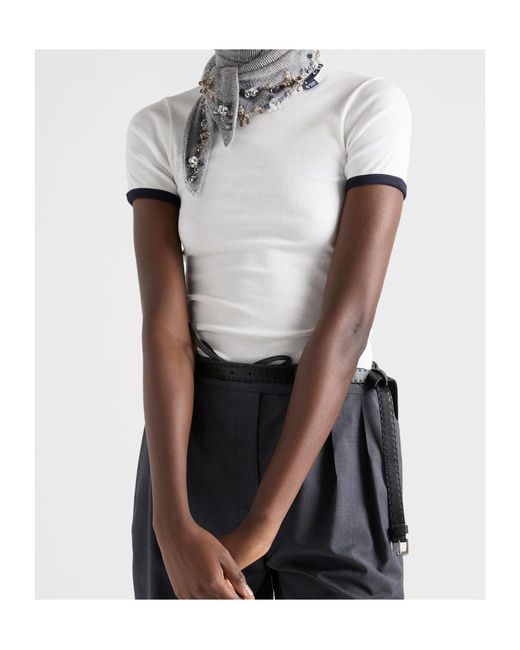 Prada White Ribbed Knit Top