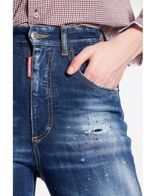 DSquared² Blue High-Waisted Distressed Flared Jeans
