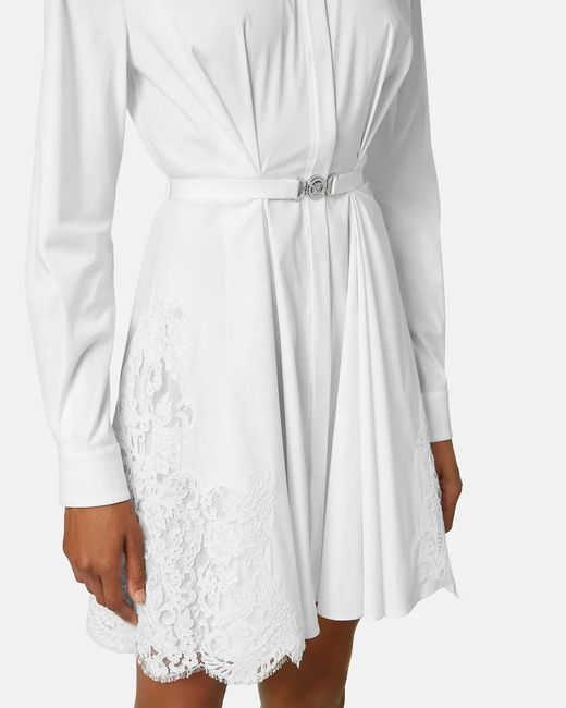 Versace White Lace Inserts Shirt Dress