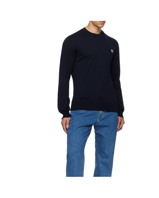 Balmain Blue Logo Intarsia Crewneck Jumper for men