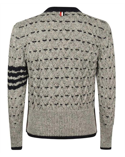 Thom Browne Gray Crewneck Cable-Knit Jumper for men