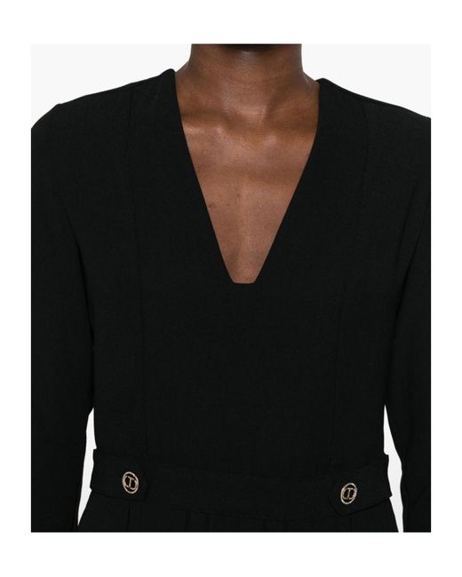 Twinset Black Pleated Crepe Mini Dress