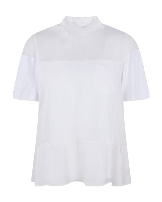 Sacai White Panelled Mock-Neck T-Shirt