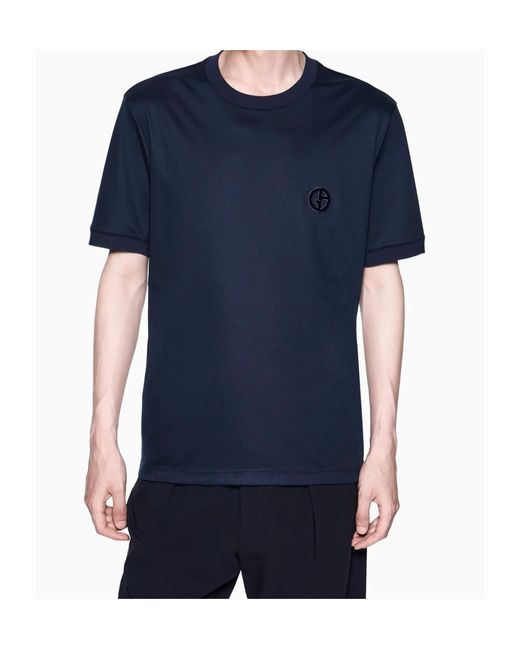 Giorgio Armani Blue Logo Embroidered Crewneck T-Shirt for men