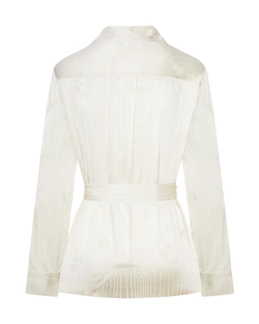 Forte_forte White The Lotus Fluid Jacquard Pajama Jacket