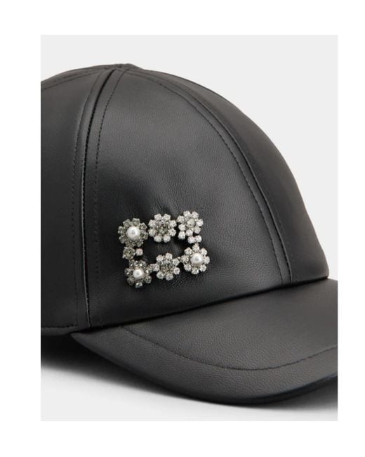 Roger Vivier Black Efflorescence Leather Baseball Cap