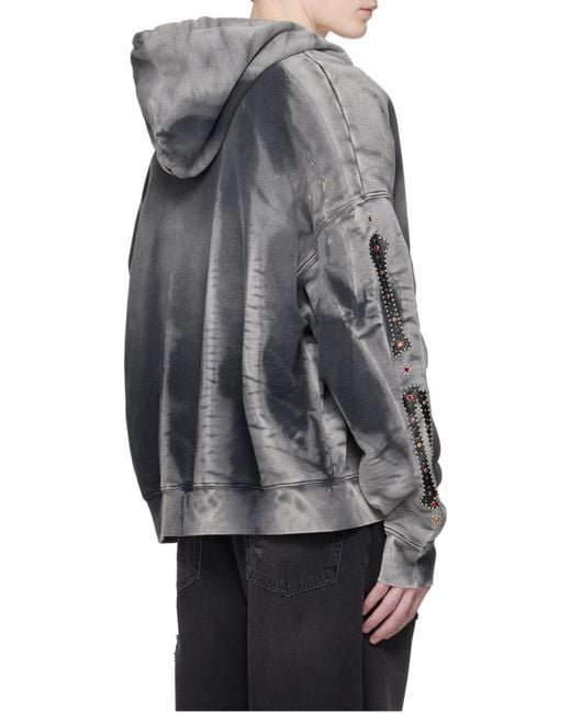 Amiri Gray Bones Studded Oversized Zip Hoodie for men