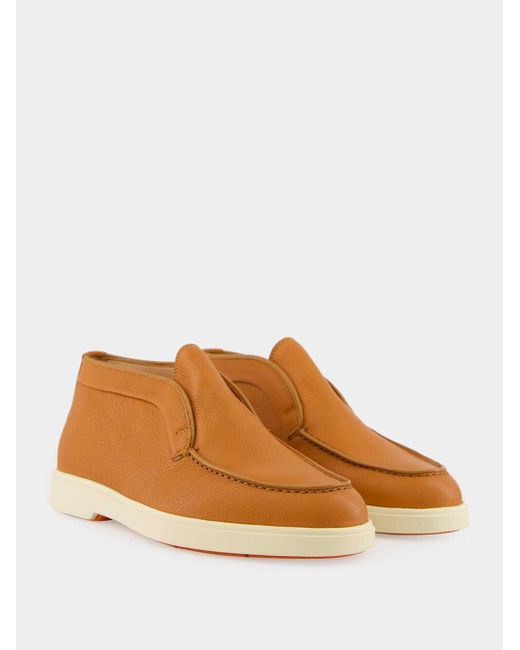 Santoni Brown Leather Slip-On Boots