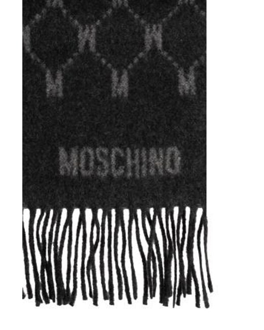 Moschino Black Monogram Fringed Knitted Scarf for men