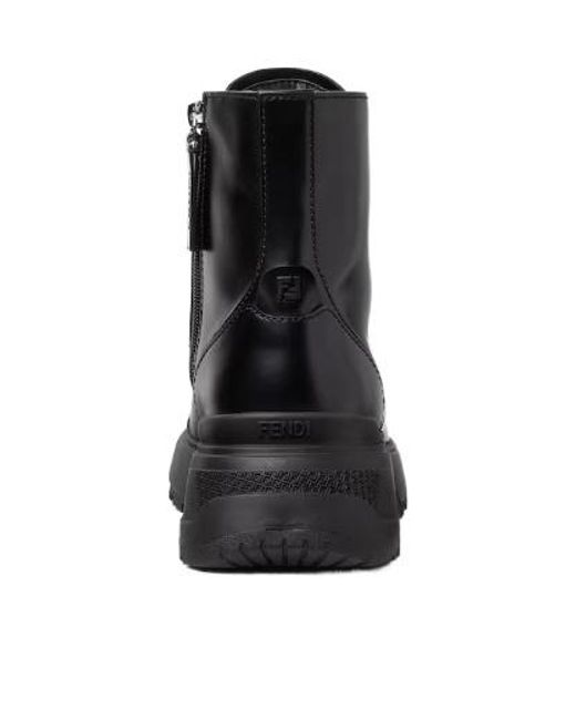 Fendi Black Combat Boots With Zip Closure for men