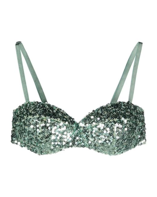 Moschino Green Sequined Sweetheart-Neck Bra